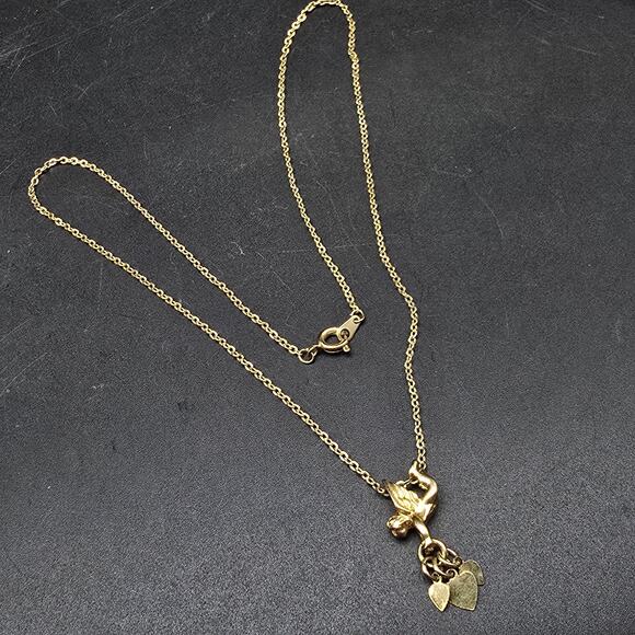 Gold Tone Cherub Heart Charm Necklace Dainty Timeless Valentines Day Vintage - Picture 5 of 8